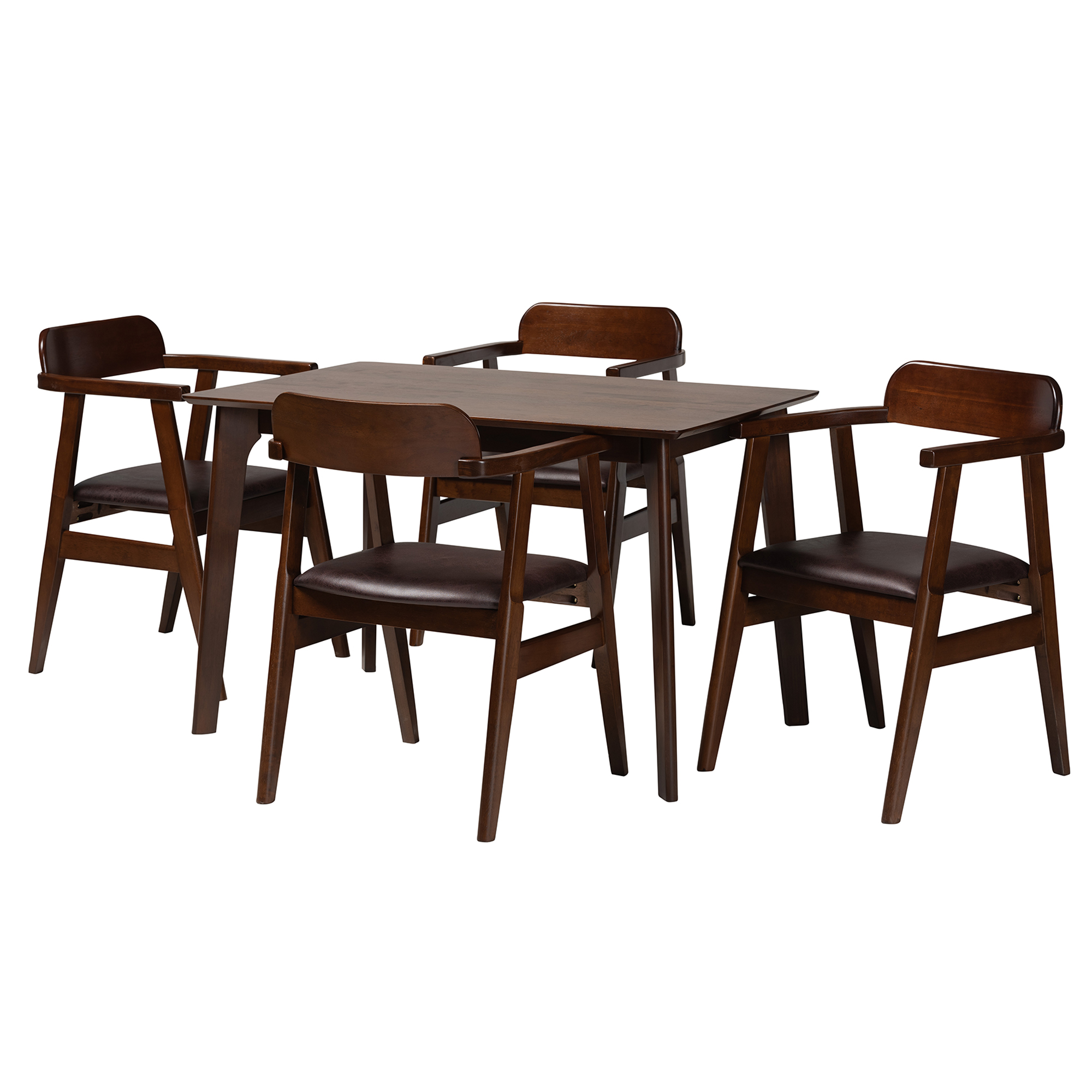 Baxton Studio Cleo Mid-Century Modern Espresso Faux Leather and Dark Brown Finished Wood 5-Piece Dining Set